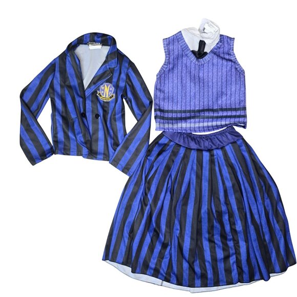 Wednesday Inspired Striped Costume Set With Jacket Vest Skirt Small Rubies Enid - Picture 1 of 6